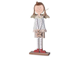 Dekorace dřevo 115x300mm Anděl na postavení, přírodní s glitrem+mix barev