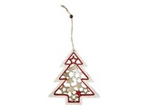 Závěs dřevo 155X170mm stromek s hvězdičkami, přírodní s glitrem, bílá, červená