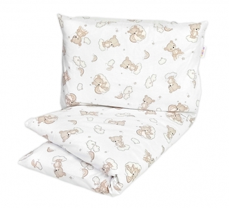 Dětské povlečení, bavlna 2D 140x200/70x80 - Malý medvídek, bílá/béžová; 140x200/70x80cm