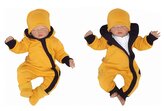 Dětský teplákový overálek s kapucí, čepičkou a botičkami, hořčicový, vel. 86; 86 (12-18m)