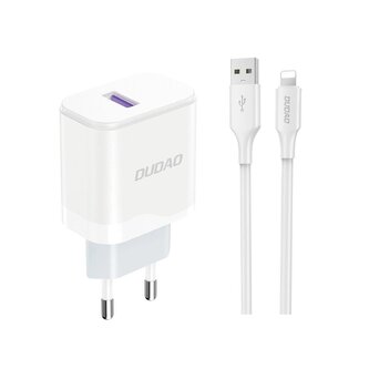 Ładowarka Dudao A20EU sieciowa USB-A 18W - biała + kabel USB-A - Lightning