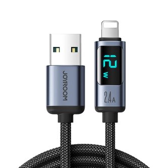 Kabel Joyroom Prism Series A16 Lightning / USB-A 2.4A 1.2m z wyświetlaczem LED - czarny