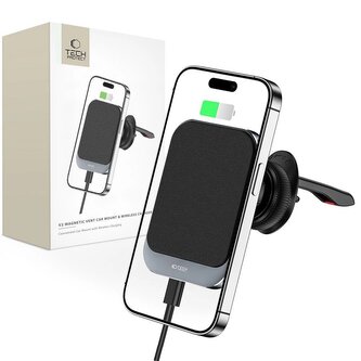 Uchwyt Tech-Protect MM15W-V2 samochodowy na telefon z ładowarką indukcyjną MagSafe 15W na kratkę nawiewu - czarny Uchwyt Tech-Protect MM15W-V2 samochodowy na telefon z ładowarką indukcyjną MagSafe 15W na kratkę nawiewu - czarny