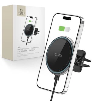 Uchwyt Tech-Protect A2 samochodowy na telefon z ładowarką indukcyjną MagSafe 15W na kratkę nawiewu - czarny Uchwyt Tech-Protect A2 samochodowy na telefon z ładowarką indukcyjną MagSafe 15W na kratkę nawiewu - czarny