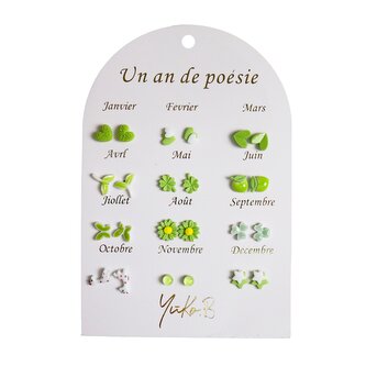 Náušnice na každý mesiac Zelené 12 párov