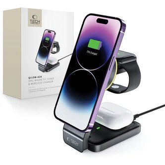 Ładowarka Tech-Protect QI15W-A28 indukcyjna MagSafe 3w1 ze stojakiem na smartfon / Apple Watch / AirPods - czarna Ładowarka Tech-Protect QI15W-A28 indukcyjna MagSafe 3w1 ze stojakiem na smartfon / Apple Watch / AirPods - czarna