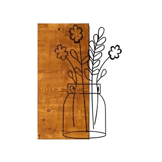 Nástěnná dřevěná dekorace FLOWERS II hnědá/černá