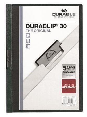 Desky s rychlovazačem "DURACLIP 30", tmavě zelená, s klipem, A4, DURABLE 220032