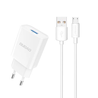 Ładowarka sieciowa Dudao A4EU USB-A 2.1A - biała + kabel USB-A - micro USB