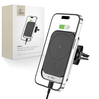 Uchwyt Tech-Protect CW19 samochodowy magnetyczny MagSafe z ładowarką indukcyjną 15W na kratkę wentylacji - czarny Uchwyt Tech-Protect CW19 samochodowy magnetyczny MagSafe z ładowarką indukcyjną 15W na kratkę wentylacji - czarny