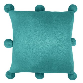 Sametový povlak na polštář BLUMI s bambulkami - 40 x 40 cm - modrozelený