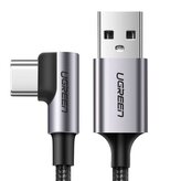 Kabel Ugreen US284 50941 USB-A (prosty) / USB-C (kątowy) 3A 1m - szary