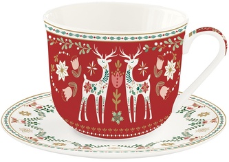 Porcelánový šálek a podšálek Christmas Folk