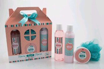 SET koupelový v dárkovém boxíku HOME SWEET HOME 3+1, vůně bílá růže-velvet ACCENTRA
