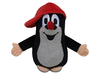 Krtek 12 cm, kšiltovka červená, plyšová hračka