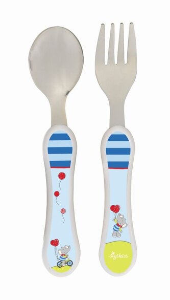 Melamin baby příbor-kov LOLO LOMBARDO - NOVÝ DESIGN  (vidlička a lžíce)  (14 cm) sigikid