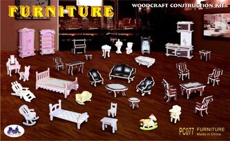 WOODEN TOY , WCK 3D puzzle Mini nábytek barevný