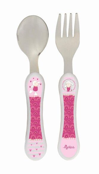 Melamin baby příbor-kov SCHNUGGI - NOVÝ DESIGN  (vidlička a lžíce)  (14 cm) sigikid