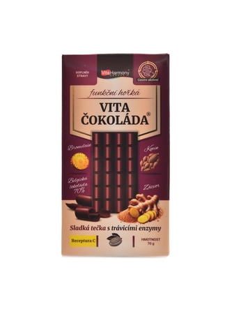 VitaHarmony - VitaČokoláda funkční hořká 70g receptura C - bromelain kmín zázvor
