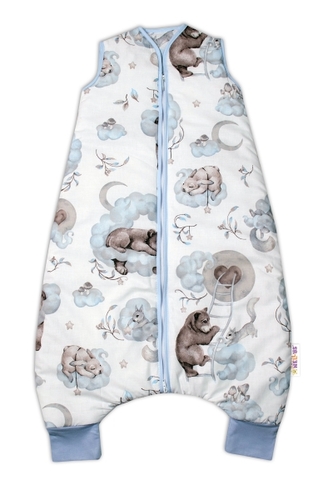 Teplejší spací vak s nohavičkami Baby Nellys, Zvířátka na mráčku, modrý, vel. M; M (2,5r-6l)