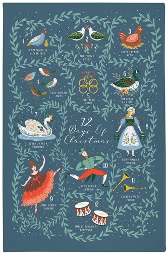 Vánoční kuchyňská utěrka 12 Days Xmas Green