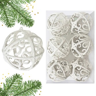 Sada baněk s vyřezávaným dekorem WHITE 6 ks bílá