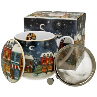 Vánoční porcelánový hrnek Christmas City s infuzérem 430 ml vícebarevný