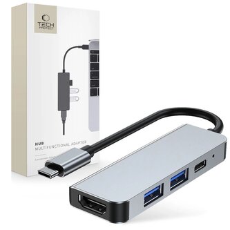 HUB Tech-Protect V2 4w1 USB-C - USB-A 3.0 / USB-A 2.0 / USB-C / HDMI - szary