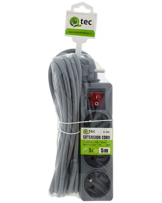 Prodlužovací přívod šedý 3 zásuvky s vypínačem, 5m, Q-402F QTEC