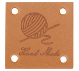 Nášivka Hand Made kožená - sada 4 ks - hnědá - 25x25 mm