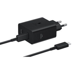 EP-T5020XBE Samsung Dual USB-C 50W Cestovní nabíječka + USB-C Datový Kabel Black (Pošk. Balení)