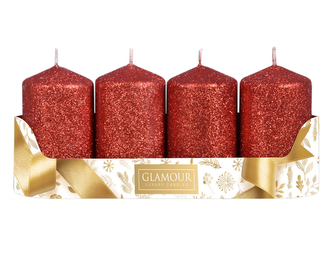 Svíčka adventní glitrovaná d5x8cm 4ks