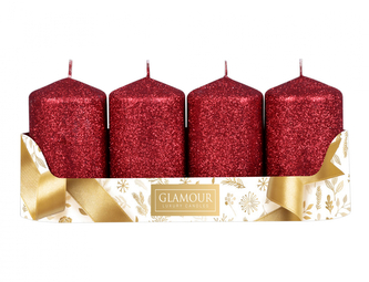 Svíčka adventní glitrovaná d5x8cm 4ks