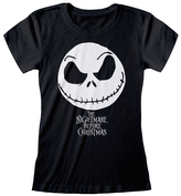 Dámské tričko Disney|Nightmare Before Christmas|Ukradené Vánoce: Tvář Jacka a logo (L) černá bavlna