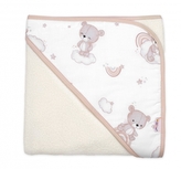 Kojenecká osuška s kapucí 80x80cm, froté, Malý medvídek, smetanová