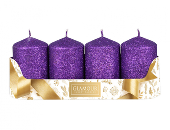 Svíčka adventní glitrovaná d5x8cm 4ks