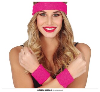 Neonový retro set čelenky a potítek 80-tá léta růžová