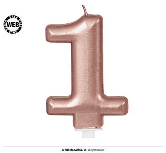 Dortová svíčka zlatorůžová - jednička 8 cm