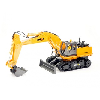 Huina RC pásový bagr s radlicí a kovovou lžící 1:16 Nová verze s majákem a figurkou