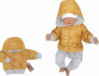 Z&Z Přechodová prošívaná bundička s kapucí - hořčicová; 56 (1-2m)