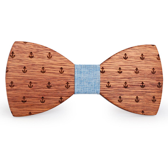 Dřevěný motýlek Gaira Sailor - světle hnědý-modrý