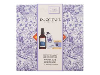 L'Occitane Lavender krém na ruce Lavande Hand Cream 75 ml + sprej na polštář Cocon de Sérénité Relaxing Pillow Mist 100 ml + tuhé mýdlo Shea Butter Lavender Extra-Gentle Soap 100 g