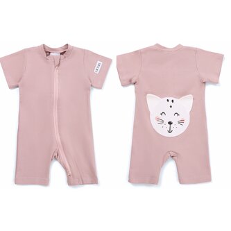 Moniel Dětský overal s krátkým rukávem Kočka Pastel růžová 92/98 cm