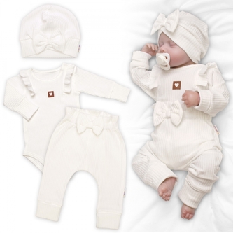 Žebrovaná rostoucí souprava 3D, Baby Girl - smetanová, vel. 68/74; 68/74 (6-9m)
