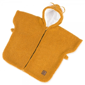 Dětské oteplené pončo do auta s kapucí, hořčicová; 80-98 (9-36m)