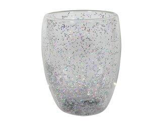 SKLENICE S DVOJÍM SKLEM S KONFETY 350 ML, STŘÍBRNÁ