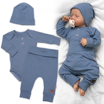 Žebrovaná rostoucí souprava 3D, Baby Boy - jeans, vel. 68/74; 68/74 (6-9m)