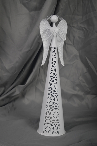 Plechový anděl bílý 40 cm na čajovou svíčku