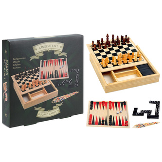 Společenské, cestovní hry 4 v 1 - sada ve dřevě