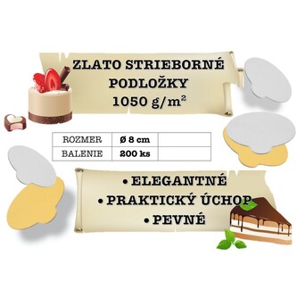 Oboustranné zlato - stříbrné podložky na dorty, průměr 8 cm (balení 200 ks)